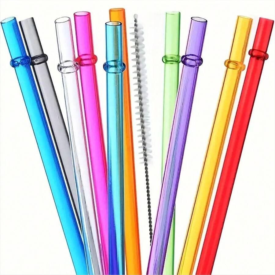10 ống hút nhựa trong suốt hoặc nhiều màu có thể tái sử dụng kèm cọ, dài 9,45 inch/24cm, ống hút dùng cho cốc 20 và 30 ounce, lon,