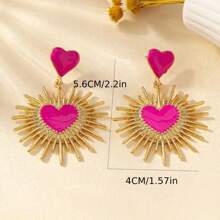 1 Pair Fashionable Minimalist Gold Metal Colorful Heart Drop Stud Earrings, Suitable For Daily Wear, Banquet, Party, Festivals