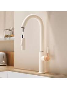 1 pièce Robinet rétractable en laiton de qualité supérieure, en matériau intégralement en cuivre, avec jet pivotant à 360°, extensible jusqu'à 60 cm de long, avec mode de débit d'eau réglable. Robinet d'évier de cuisine, robinet d'évier de salle de bain.