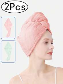 2pcs Ultra-Fine Fiber Hair Drying Towel, With Button, Super Absorbent, Suitable For Curly Hair, Quick Drying Towel, Fit For Women And Girls - B - View 8