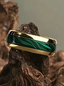 1 件女士 8 毫米波西米亚风格不锈钢结婚订婚戒指，镶嵌红色石榴石图案，佩戴舒适，时尚百搭，适合派对、婚礼、周年纪念珠宝 - 綠色 - 查看 20