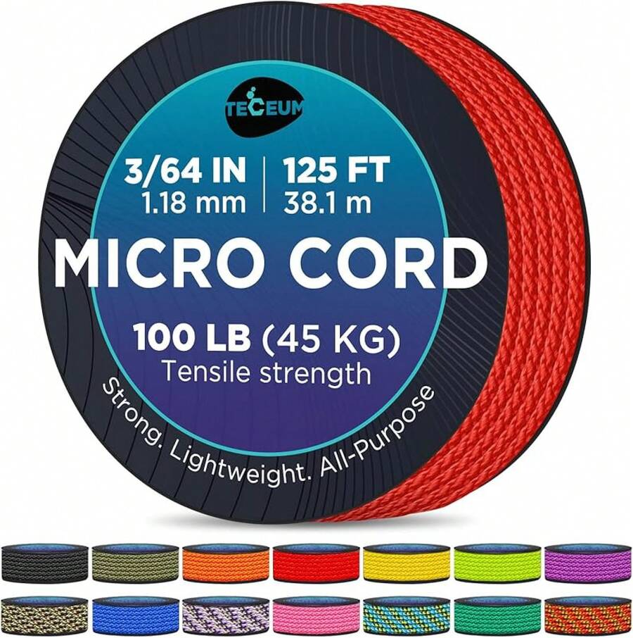TECEUM Micro Paracord – 118 Mm X 125 Ft – Micro Utility Cord – Thin Braided Paracord Rope – Best Crafting, Projects, Fishing, Camping – Wind Chime – Survival Strong String - 紅色(火) - 查看 1