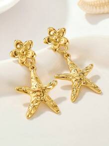 1 par de aretes colgantes de metal con estrella de 5 puntas de moda para mujer, apropiados para uso diario
