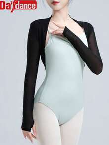 Daydance Women Dance Tops Lightweight And Tight Fitting Ballet Dance Blouse Ballet Outfits Adults Teen Modern Dance Mesh Long Sleeve Coats - Black - View 1