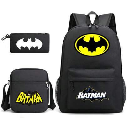 Warner Bros 3 PiecesWB Batman Backpack Set, Casual Backpack, Fashion School Backpack With Graphic Print, Large Capacity Outdoor Backpack, Cute Cartoon Backpack, Suitable For Back To School, Halloween, Christmas Gifts