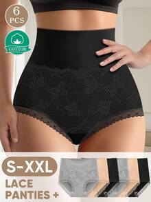 MEIYATING 6 件/包 女士高腰塑身内裤，三角蕾丝花边束腰提臀