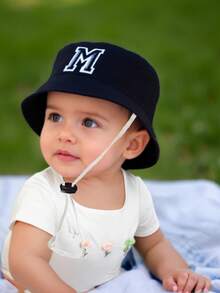 1顶幼儿A-Z字母图案渔夫帽，可调节抽绳，休闲帽，适合男孩女孩，旅行和海滩穿着 - 黑色 - 查看 5