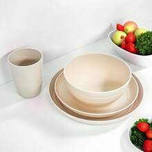 4/16/32 件塑料餐具套装 - 包括盘子、碗、杯子 - 牢不可破可重复使用的耐用餐具套装 - 洗碗机和微波炉 - 适用于家庭、餐厅、派对、房车、礼物、野餐、露营、学校用品、返校、野餐必需品 | 时尚餐具设计 - 万圣节、圣诞节