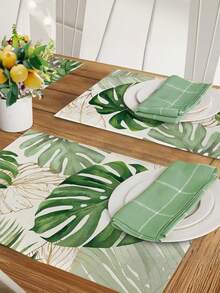 1/4/6/8/12 Pieces Palm Leaf Set Table Mat, Tropical Green Dracaena Plant Table Mat, Hawaiian Seasonal Kitchen Restaurant Table Decoration, Holiday Party Home Decor - Multicolor - View 7