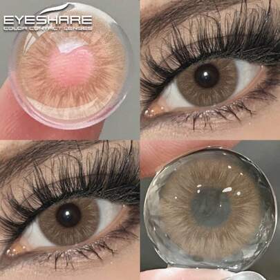  Eyeshare 1 对全新彩色隐形眼镜，适合眼睛自然蓝镜片紫色镜片灰色隐形眼镜棕色镜片年度软镜片万圣节服装角色扮演