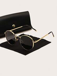 1pc时尚眼镜女新款复古圆形高感小脸金属小框时尚眼镜女潮流眼镜男太阳镜 - 黑色 - 查看 13