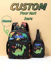 Customized Backpack And Small Shoulder Bag, Back-To-School Gift, Dinosaur-Themed, Colorful. Print Personalized Name Or Holiday Greetings. Create Your Own Backpack. This New Features A Nylon Zipper Design, Casual Versatile