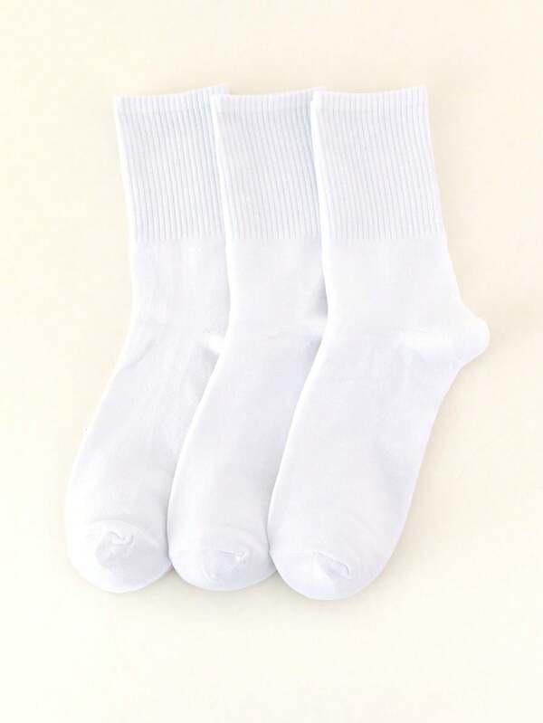 3 Pairs Classic White Mid-Calf Socks, Unisex Casual Socks, Suitable For All Seasons