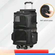 1pc Breathable Double Layer Expandable Pet Carrier Trolley Bag, Removable Wheels, Suitable For Transporting 2 Small/Medium Dogs Or Cats, For Outdoor Travel - Multicolor - View 2