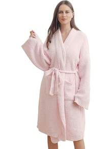 Bearberry Hooded Robe Cozy Leopard Robe Lightweight Soft Plush Bathrobe With Pockets For Women - Pink-hoodless - View 1
