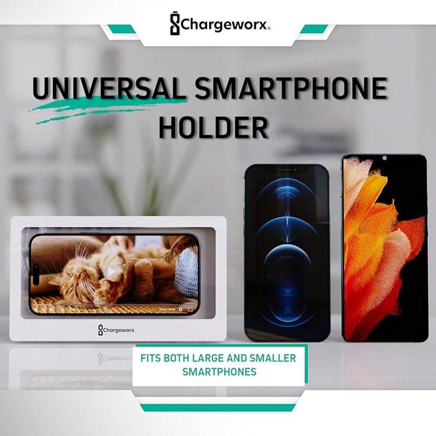 CHARGEWORX Portable Waterproof Shower Phone Holder, Wall-Mountable Smartphone Holder For Bathroom Or Kitchen, Touchscreen-Enabled, Anti-Fog Design, Universally Compatible