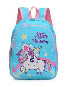 1 pieza Mochila de estudiante de color contrastante con estilo coreano de moda y lindo diseño de unicornio, casual y versátil, adecuado para cualquier ocasión, mochila de viaje ligera, apta para alturas de 90-130cm, correas de hombro cómodas y ajustables, adecuado para uso al aire libre, viajes, escuela, un regalo ideal para el regreso a clases