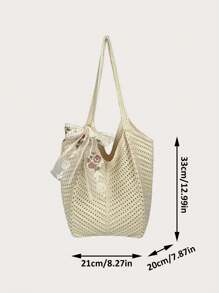 Bolso de playa de verano, bolso de mujer de malla tejida con lazo, bolso de mano con gran capacidad, bolso de compras de unicolor para vacaciones y viajes de verano. Bolso de tela de rafia tejido con lazo para mujer. Bolso de hombro grande de casual de rafia, tejido a ganchillo, bolso de compras para mujer.