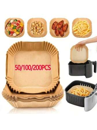 50/100 stuks wegwerppapier voor de airfryer, papier voor de airfryer, speciaal olie-absorberend papier, bakpapier voor het bakken, bakpapier voor de airfryer, antiaanbakstoommat voor het koken, mandkom, bakvorm, ovenaccessoires, accessoires voor de airfryer, bakgereedschap, keukengadgets, keukenaccessoires, kerstcadeau voor het maken van desserts, vierkant of rond papier voor de airfryer, geschikt voor familiebijeenkomsten, feestelijke partijen, keukens en bakkerijen.