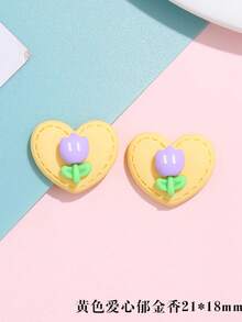 10pcs/Pack Heart-Shaped Tulip Flower Design Resin Hair Clips & Phone Case DIY Craft Accessory Parts - Tulip - View 13