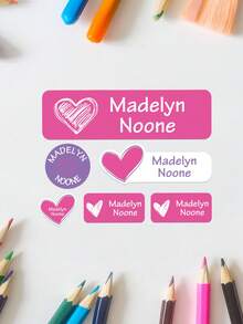 Pegatinas de nombre personalizadas para guardería, etiquetas de nombre adhesivas impermeables para ropa y botellas de niños, etiquetas de nombre personalizadas duraderas en rosa, etiquetas multifuncionales para organización escolar - Multicolor - Ver 6