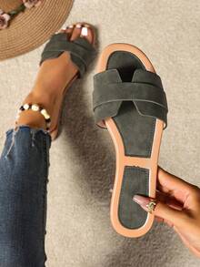 新款春夏时尚休闲系带拖鞋女士舒适平底拖鞋凉鞋户外沙滩鞋简约设计一脚蹬凉鞋百搭百搭