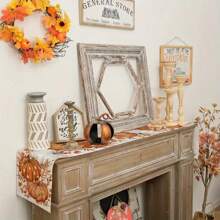 1pc Autumn Pumpkin And Leaf Patterns Table Runner, Fall Themed Linen Table Cloth, Ideal For Home Kitchen Decor, Farmhouse Home Decoration Fall Decor Halloween Autumn Decor