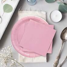 Light Pink Disposable Plates & Napkins, Light Pink Plates And Napkins Party Supplies, Fits 24 Guests, Disposable Paper Plates Party Tableware Suitable For Birthday, Wedding, Party, Family Picnic