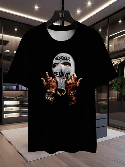 Camiseta de Moda Streetwear para Hombre, Impresión Digital 3D, Cuello Redondo, Manga Corta Casual, Poliéster, Diseño de Estrella de Rap Hip-Hop, Top de Verano, Ajuste Regular, MG-DX1148