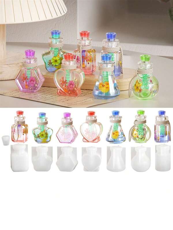 1 Peça Molde de Silicone DIY Fofo Pequeno Garrafa à Deriva Pingente, Forma de Garrafa de Desejos de Coração em Estrela Feita à Mão, Chaveiro, Enfeite, Molde de Resina para Luz Noturna, Garrafa de Desejo de Aromaterapia, Molde de Silicone para Garrafa de Areia em Suspensão Epóxi, Pequena Garrafa com Fluxo Adorável