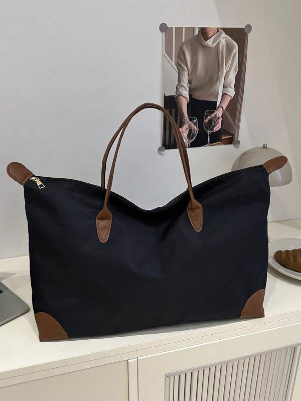 Stylish Casual Colorblock Large Capacity Gym Bag, Travel Duffel Bag Beach Bag For Summer Travel Essentials For Holiday Summer Accessories For Vacation Travel Organizer Hospital Bag Travel Accessories For CampSchool Bag,Back To School Backpack,Large Capacity,Lightweight,Portable,Business Casual, Suitable For Teen Girls Women College Students,Rookies & White-Collar Workers, Perfect For Back To School,College,Middle School, High School,Work , Business, Commute, School Supplies, School Handbag, School Tote Bag, School Bookbag, Back To School Bags, Waterproof, Foldable, Classic Casual, White-Collar Workers, First Day Of School