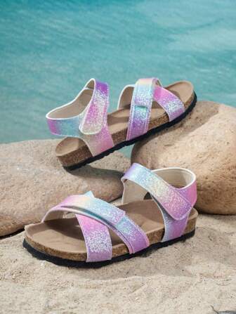 زوج من الصنادل المسطحة للنساء ذات التدرج اللامع، مريحة وأنيقة، متعددة الاستخدامات للأماكن المغلقة/الخارجية، مناسبة لارتدائها في الشاطئ