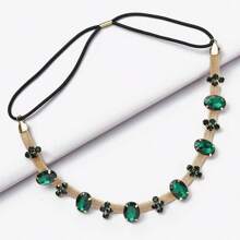 Bandană boemă retro pentru femei, accesorii de păr vintage cu pietre prețioase verzi
