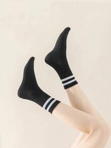 1 Paar/5 Paar/10 Paar schwarze gestreifte Socken, klassisch retro, süß, interessant, bequem, weich, Lässig, Minimal, Business, Sport, Zuhause, Outdoor, vielseitig, Damen Kniestrümpfe