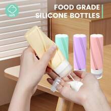 CasaCulina 4 Pack Silicone Travel Bottles For Toiletries, TSA Approved 3.4oz Leak Proof Shampoo And Conditioner Travel Size Essentials Toiletry Bottles, Refillable Traveling Liquid Containers