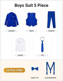 Boys Formal Suit Set - Suspenders Adjustable Waist Ring Bearer - 寶藍色 - 查看 2