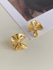 1 Pair Minimalist Textured Geometric Asymmetrical Fashion Stud Earrings For Women - Yellow Gold - View 1