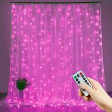 600leds Window Curtain String Lights With Remote Control, USB Powered Decoration Lights For New Year, Christmas, Wedding, Living Room, Bedroom - Pink - View 6