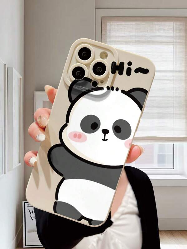 1 Peça Simples Caso de Telefone Protetor de Lente com Orifício Preciso, Resistente a Arranhões e Acabamento Fosco, Design de Onda de Panda, Compatível com Apple//OPPO/Vivo/Redmi/ Séries