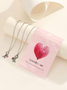 ATLVXJL 2pcs/Set Luminous Couple/Best Friend Heart Shaped Pendant Necklace Set, Glow In The Dark Casual Jewelry Suitable For Daily Wear And Valentine's Day Gift - Multicolor - View 6