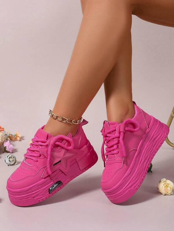 Damen Sneaker mit dicker Sohle, neuer Frühling Herbst Stern Muster weiche Sohle rutschfest leicht Lässig Schuhe, Rosé-Rot