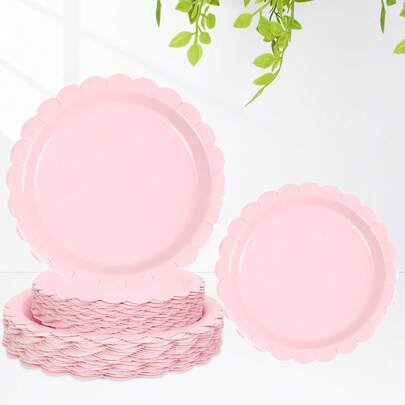 10pcs/20pcs/50pcs Light Pink Paper Plates 9 Inch Pink Scalloped Plates Disposable Dinner Plates 7 Inch Cake Paper Plates For Wedding Babe Shower Gender Reveal Bridal Party Supplies Birthday Party Dessert Plates
