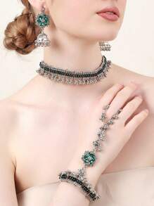 1 pieza Collar de turquesa azul de moda, 1 pieza Anillo de dedo completo con estilo palaciego de moda, 1 pieza de Pendientes con estilo, adecuado para fiesta, accesorios de vestimenta, regalos