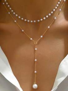 1pc European Style Pearl Necklace Jewelry For Women, Layered Versatile Retro Fashion Necklace, Suitable For Autumn/Winter Sweaters