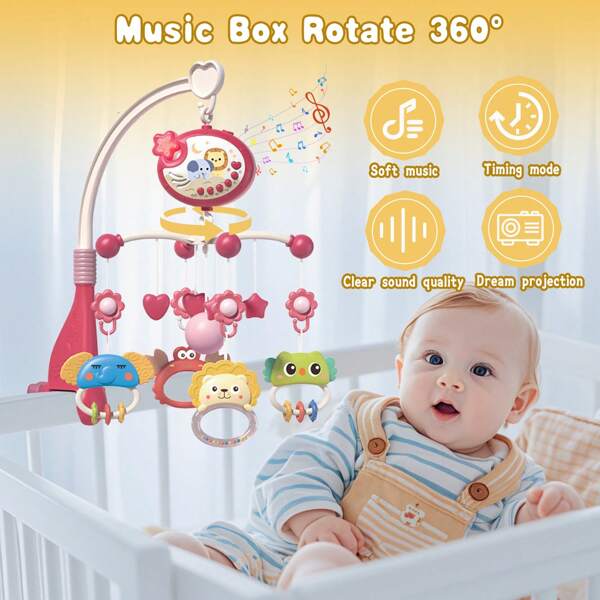 Clochette de lit de bébé Jouet bébé nouveau-né à faire tourner,Présentation du jouet de chevet et de la clochette de poussette pour bébé ultime - Une clochette de lit musicale à distance multifonctionnelle avec une lumière de projection,Cadeau de Noël pour bébé