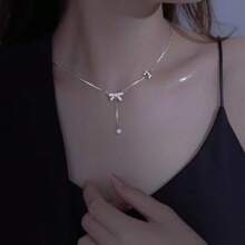 1pc Minimalist Chic Titanium Steel Butterfly & Tassel Clavicle Necklace, Versatile