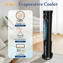 1pc 3-In-1 Tower Fan, Humidifier, Evaporative Cooler With Remote Control, 6L Water Tank, LED Display, Oscillating, Timing, 3 Modes, 3 Speeds, Low Noise, Handle, Child Lock, Energy Efficient, Black - View 2