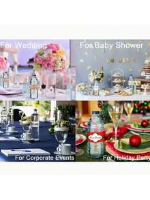 Etichette adesive personalizzabili per bottiglie d'acqua minerale, 500 ml, impermeabili, etichette personalizzate, adatte per decorazioni di celebrazioni, matrimoni, compleanni, feste ed eventi con finitura glitterata, riutilizzabili, bianche con motivo a scacchi, decorazioni per eventi | Etichette glitterate | Etichette adesive, decorazioni per bottiglie d'acqua, adatte per matrimoni, compleanni, affari, di feste, dimensione singola: 21 cm x 5 cm, pronte per un brunch