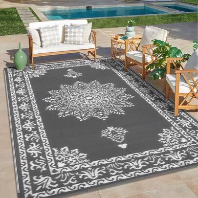 Outdoor Rug , Waterproof Plastic Straw Patio Rug, Reversible Backyard Carpet UV Resistant Portable RV Mat , Large Indoor Outdoor Rug For Patio, Porch, Deck, Balcony