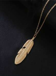 1pc Feather Leaf Pendant Necklace, Fashionable & Versatile, Minimalist Design For Women